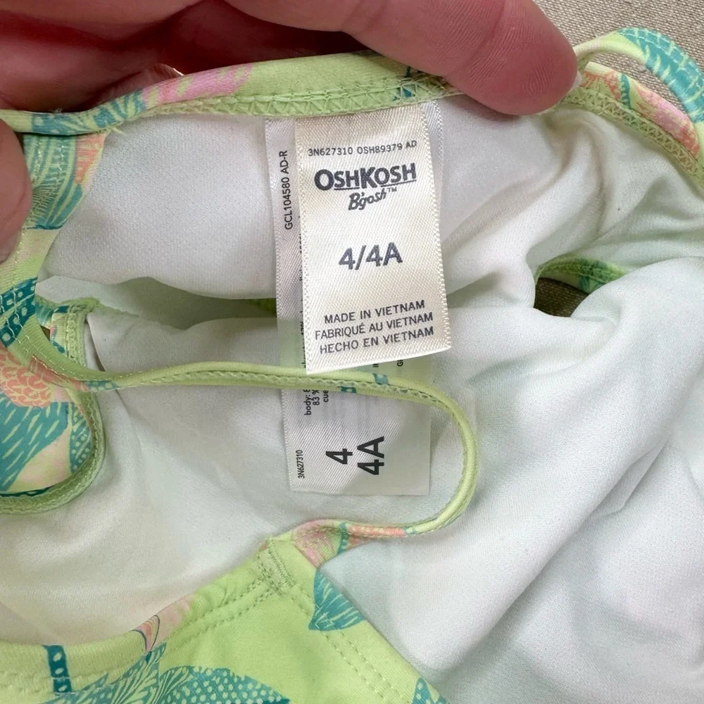 OshKosh B'gosh Girls One Piece Cutout Swimsuit Tropical Floral Green Size 4/4A